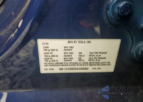 2020 Tesla Model Y from USA, damaged, VIN 5YJYGDEE4LF020963